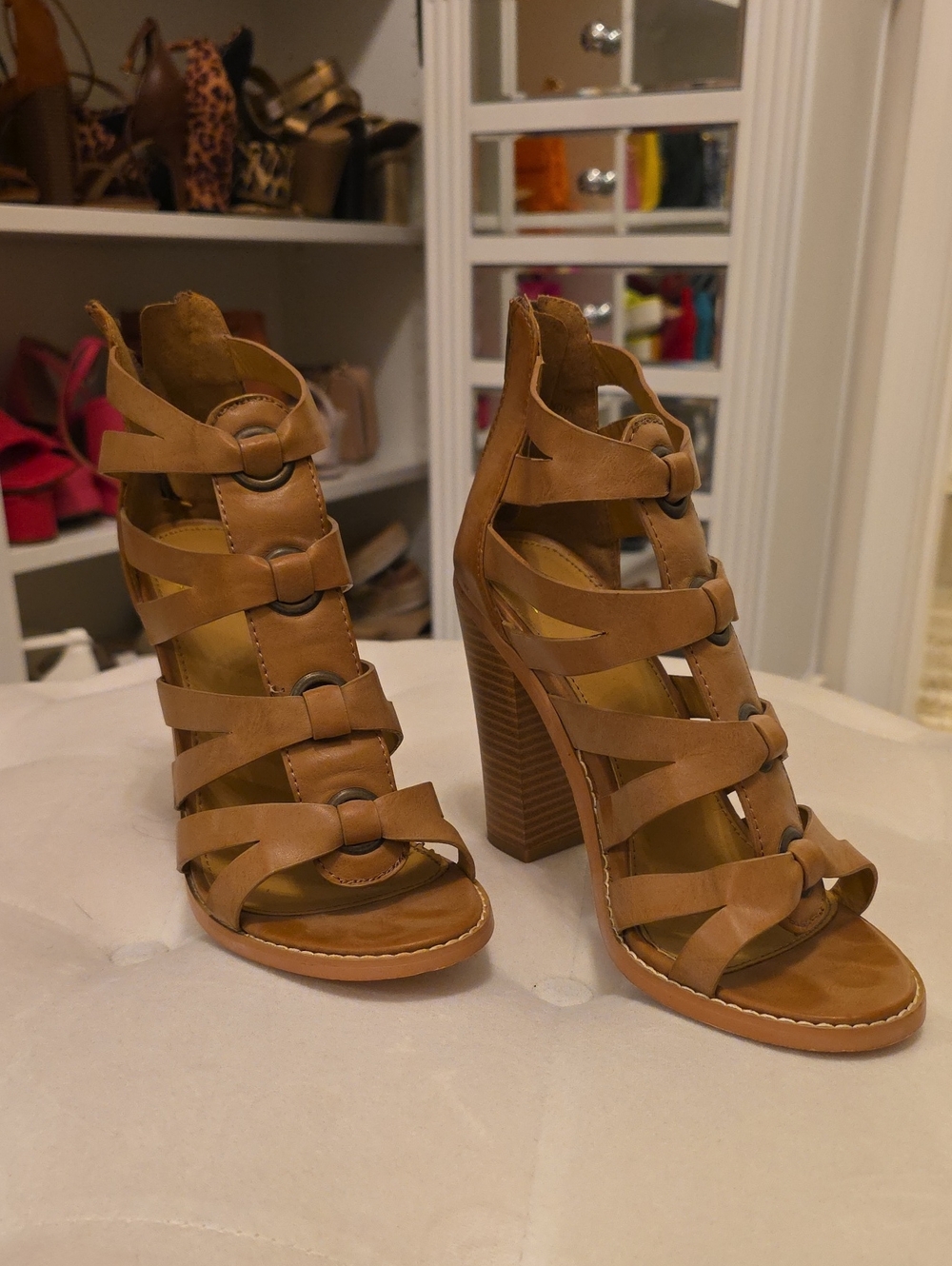 Madison By Shoedazzle - Tan Strappy Block Heel Sandals
